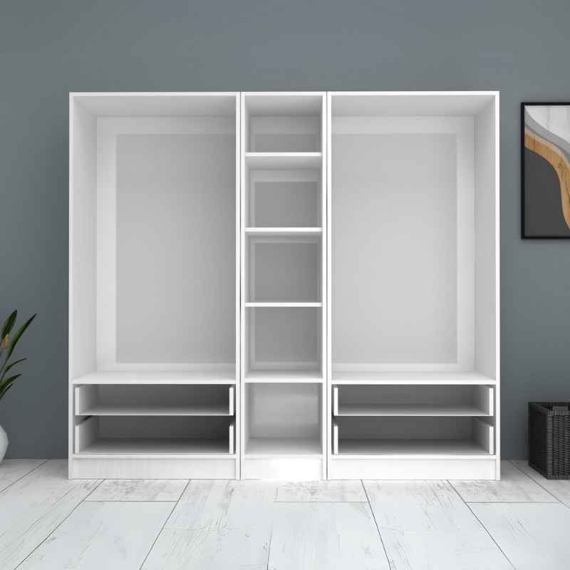 Ντουλάπα ρούχων πεντάφυλλη με συρτάρια χρώμα λευκό 3