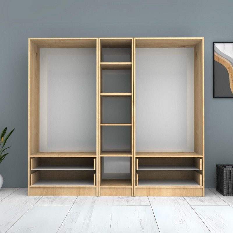 Ντουλάπα ρούχων πεντάφυλλη με συρτάρια χρώμα φυσικό οξιάς 3