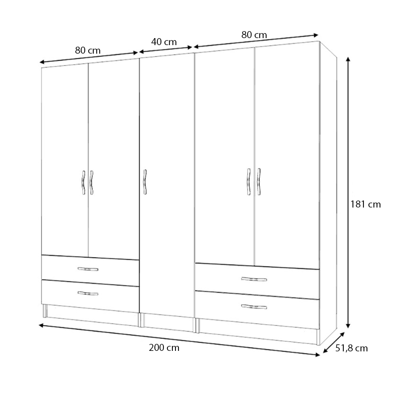 Ντουλάπα ρούχων πεντάφυλλη με συρτάρια χρώμα φυσικό οξιάς 5