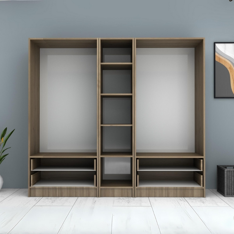 Ντουλάπα ρούχων πεντάφυλλη με συρτάρια χρώμα καρυδί 3