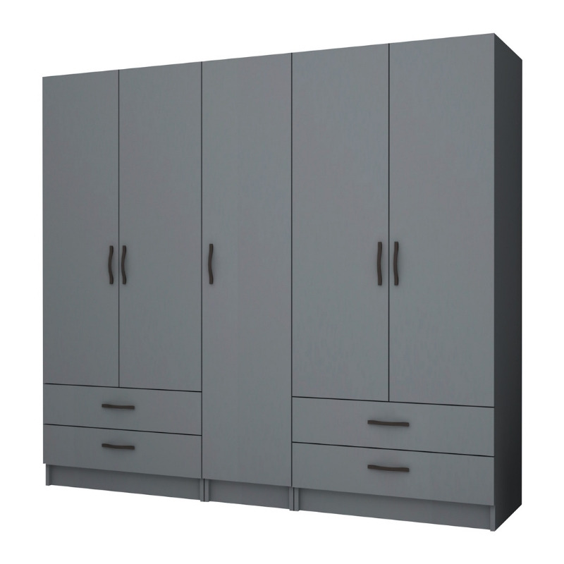 Ντουλάπα ρούχων πεντάφυλλη με συρτάρια χρώμα ανθρακί