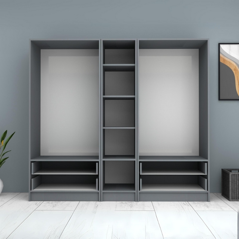 Ντουλάπα ρούχων πεντάφυλλη με συρτάρια χρώμα ανθρακί 3