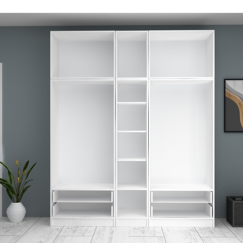 Ντουλάπα ρούχων πεντάφυλλη με πατάρι και συρτάρια χρώμα λευκό 3