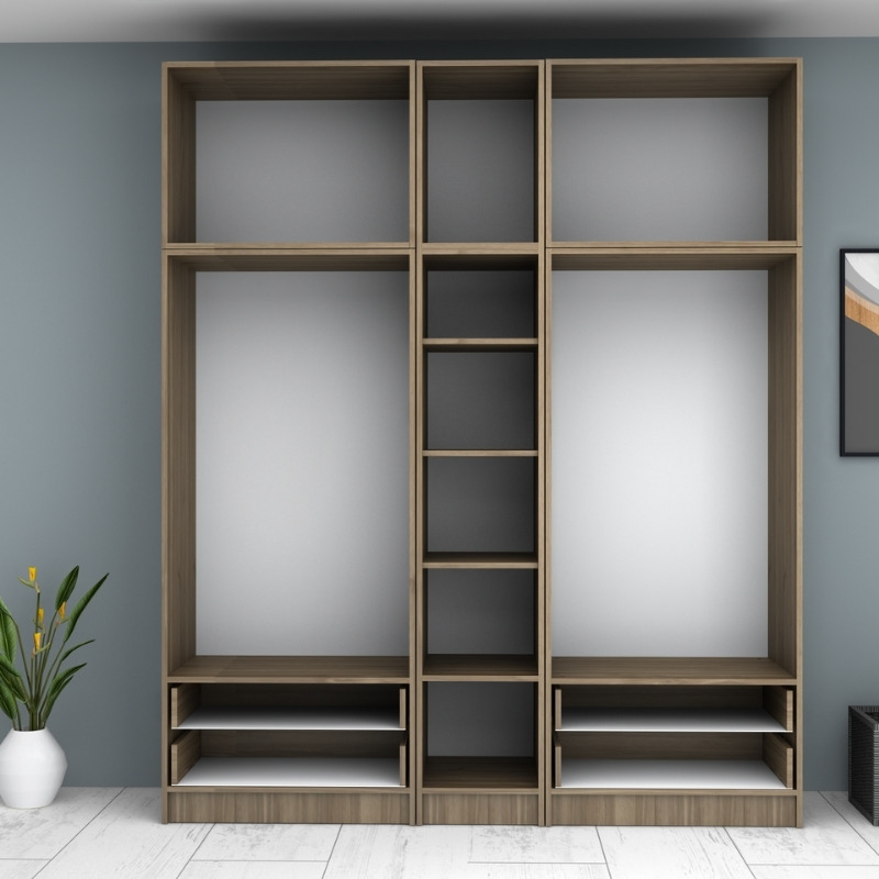 Ντουλάπα ρούχων πεντάφυλλη με πατάρι και συρτάρια χρώμα καρυδί 3