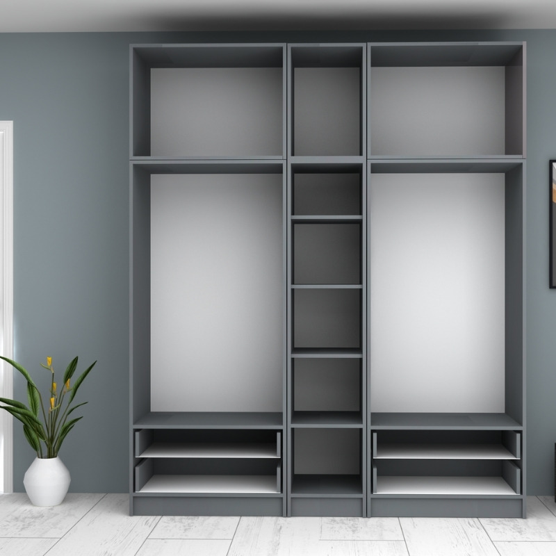 Ντουλάπα ρούχων πεντάφυλλη με πατάρι και συρτάρια χρώμα ανθρακί 3