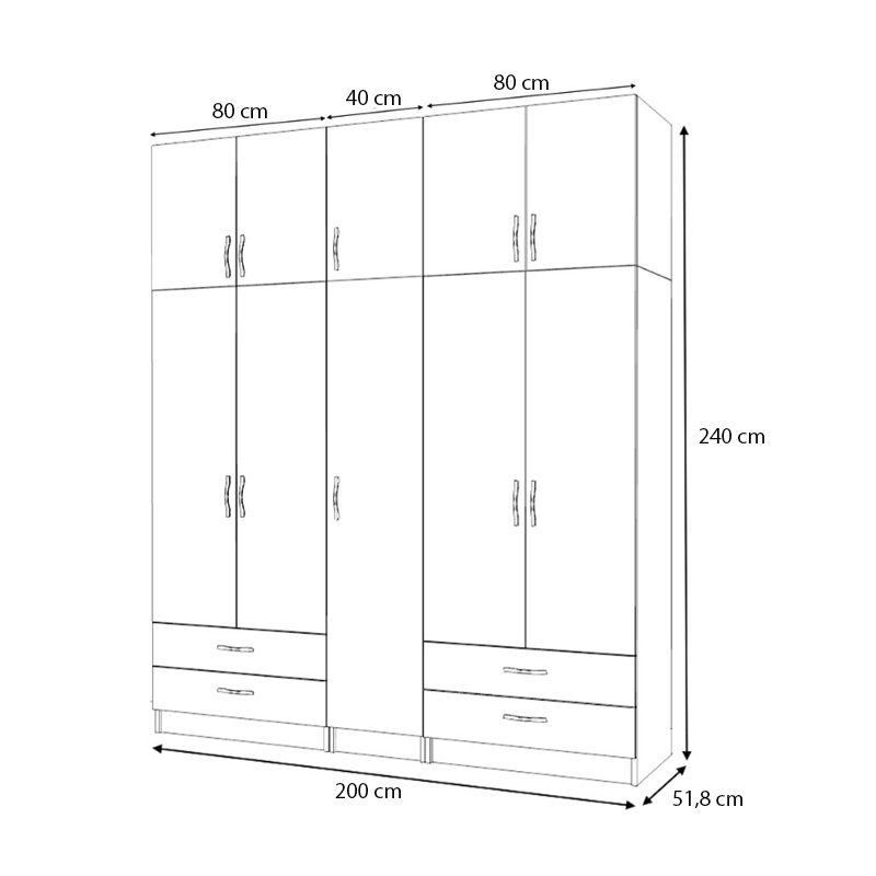 Ντουλάπα ρούχων πεντάφυλλη με πατάρι και συρτάρια χρώμα ανθρακί 5