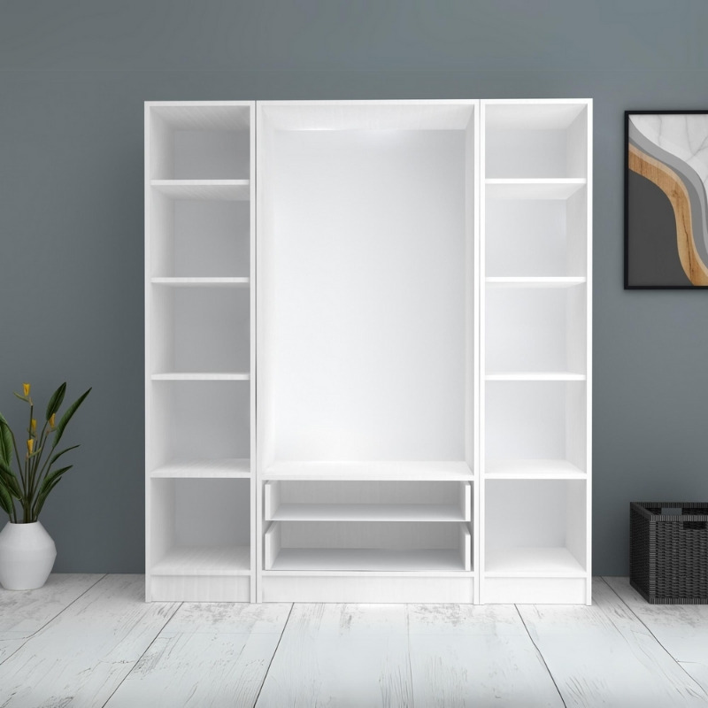 Ντουλάπα ρούχων τετράφυλλη με συρτάρια χρώμα λευκό 3