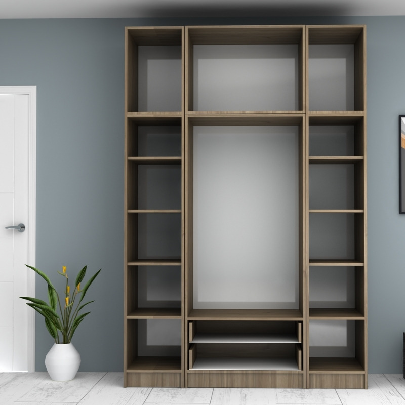 Ντουλάπα ρούχων τετράφυλλη με πατάρι και συρτάρια χρώμα καρυδί 3