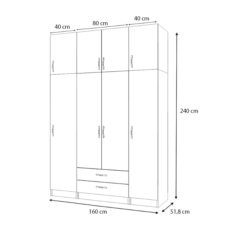 Ντουλάπα ρούχων τετράφυλλη με πατάρι και συρτάρια χρώμα καρυδί 5