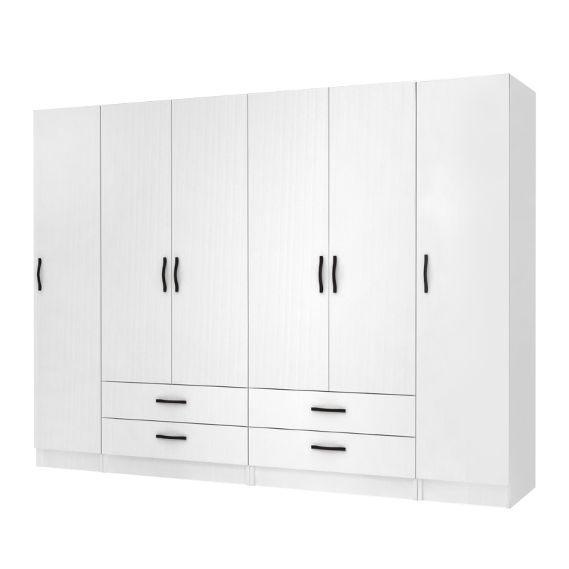 Ντουλάπα ρούχων εξάφυλλη με συρτάρια χρώμα λευκό