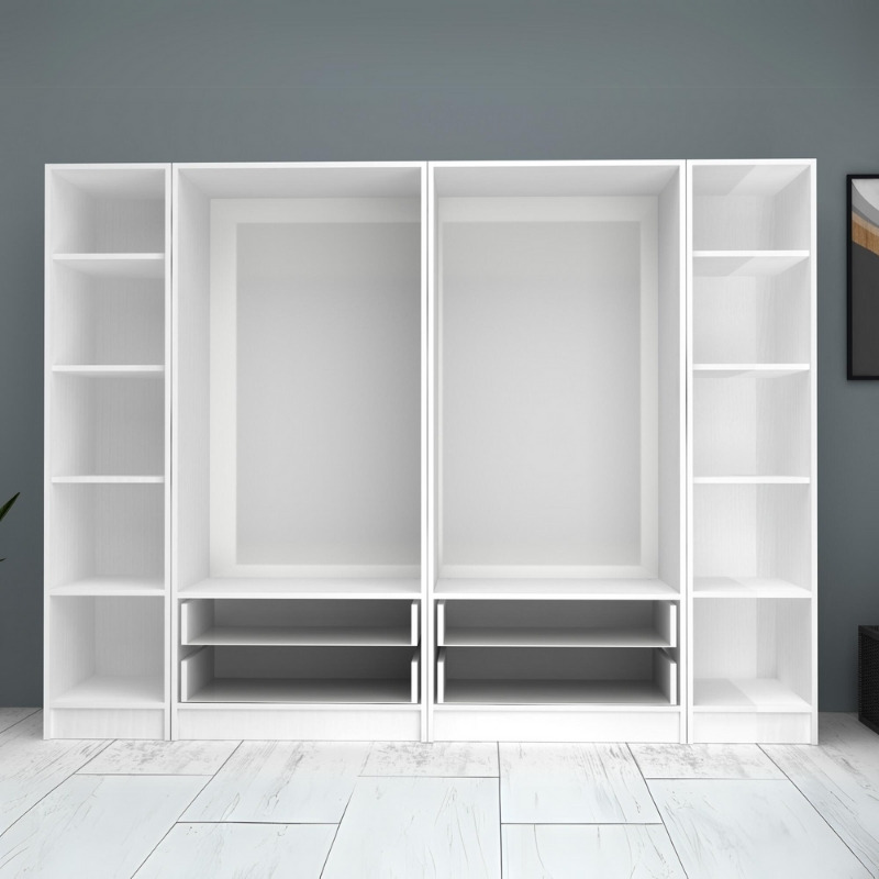 Ντουλάπα ρούχων εξάφυλλη με συρτάρια χρώμα λευκό 3