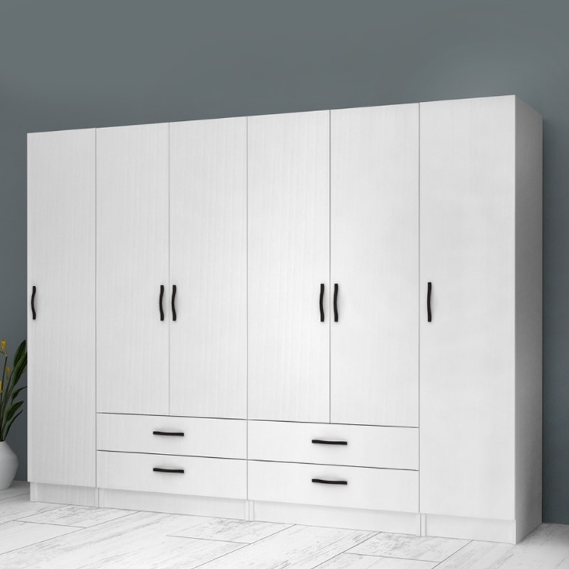 Ντουλάπα ρούχων εξάφυλλη με συρτάρια χρώμα λευκό 4
