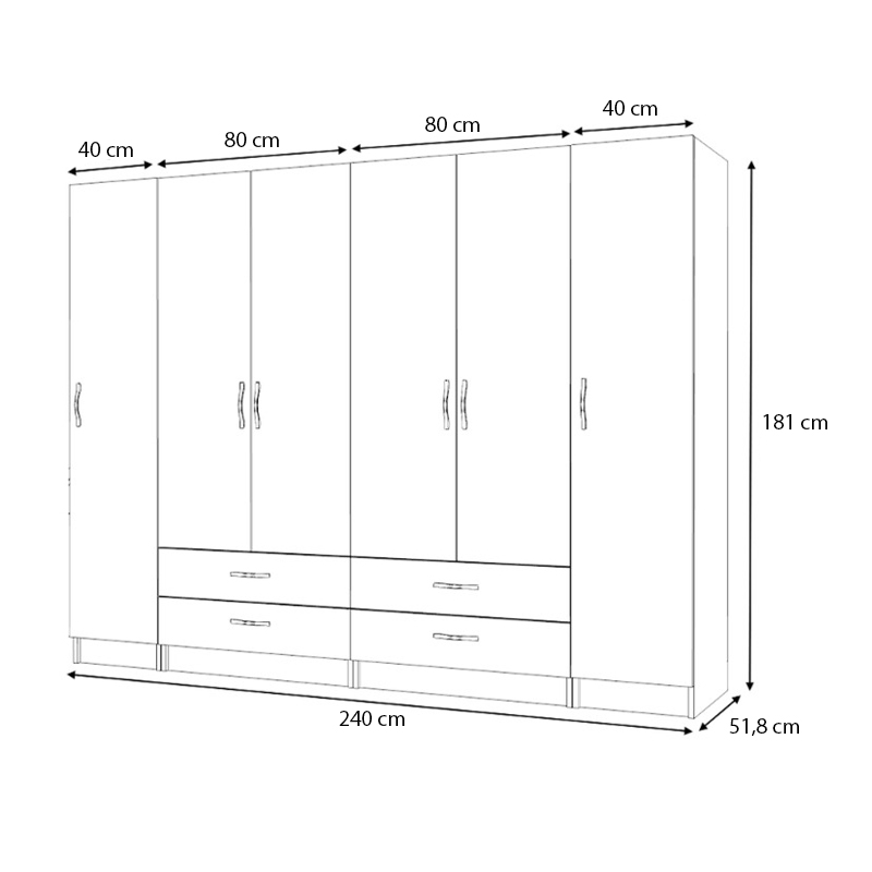 Ντουλάπα ρούχων εξάφυλλη με συρτάρια χρώμα λευκό 5