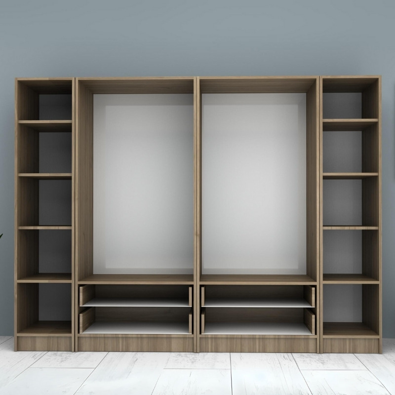 Ντουλάπα ρούχων εξάφυλλη με συρτάρια χρώμα καρυδί 3