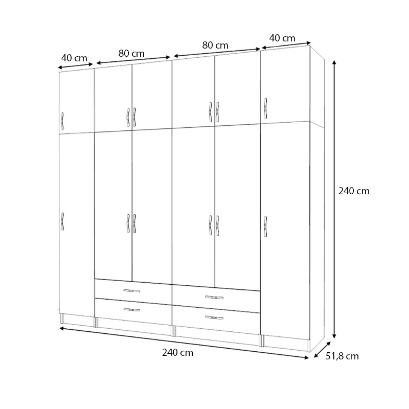 Ντουλάπα ρούχων εξάφυλλη με πατάρι και συρτάρια χρώμα λευκό 5