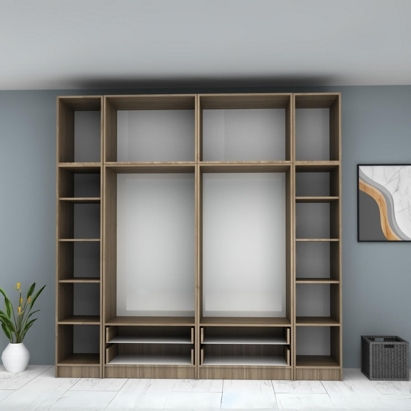 Ντουλάπα ρούχων εξάφυλλη με πατάρι και συρτάρια χρώμα καρυδί 3