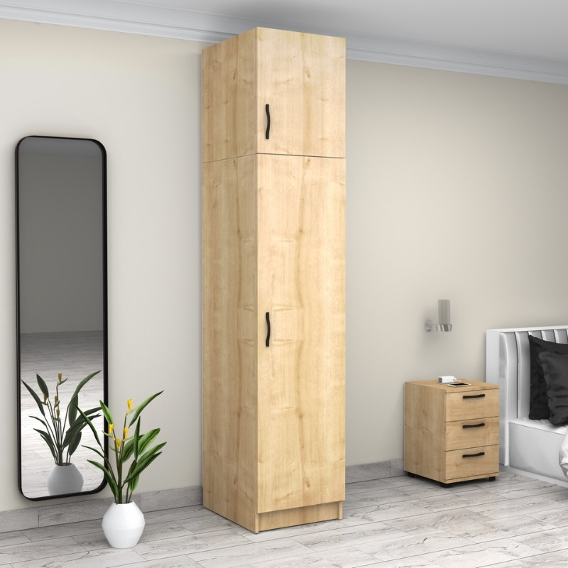 Ντουλάπα ρούχων μονόφυλλη με πατάρι χρώμα φυσικό οξιάς 4