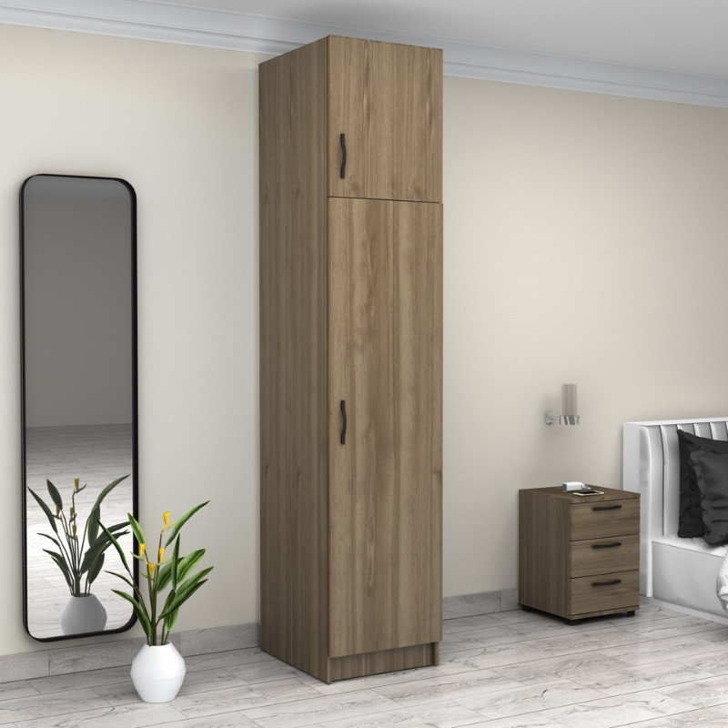 Ντουλάπα ρούχων μονόφυλλη με πατάρι χρώμα καρυδί 4