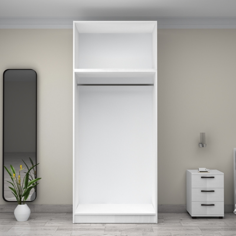 Ντουλάπα ρούχων δίφυλλη με πατάρι χρώμα λευκό 3