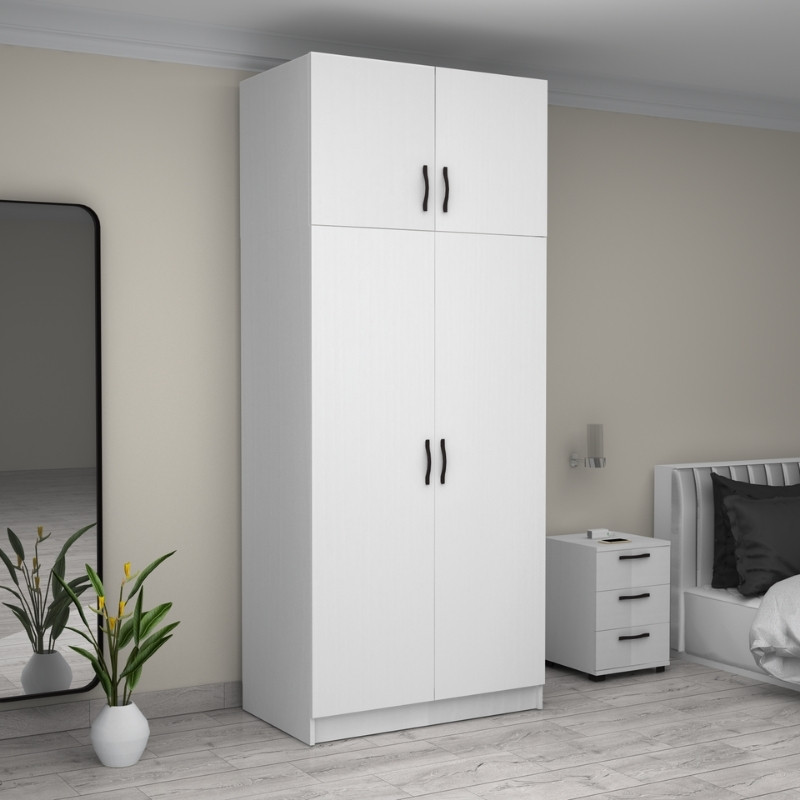 Ντουλάπα ρούχων δίφυλλη με πατάρι χρώμα λευκό 4