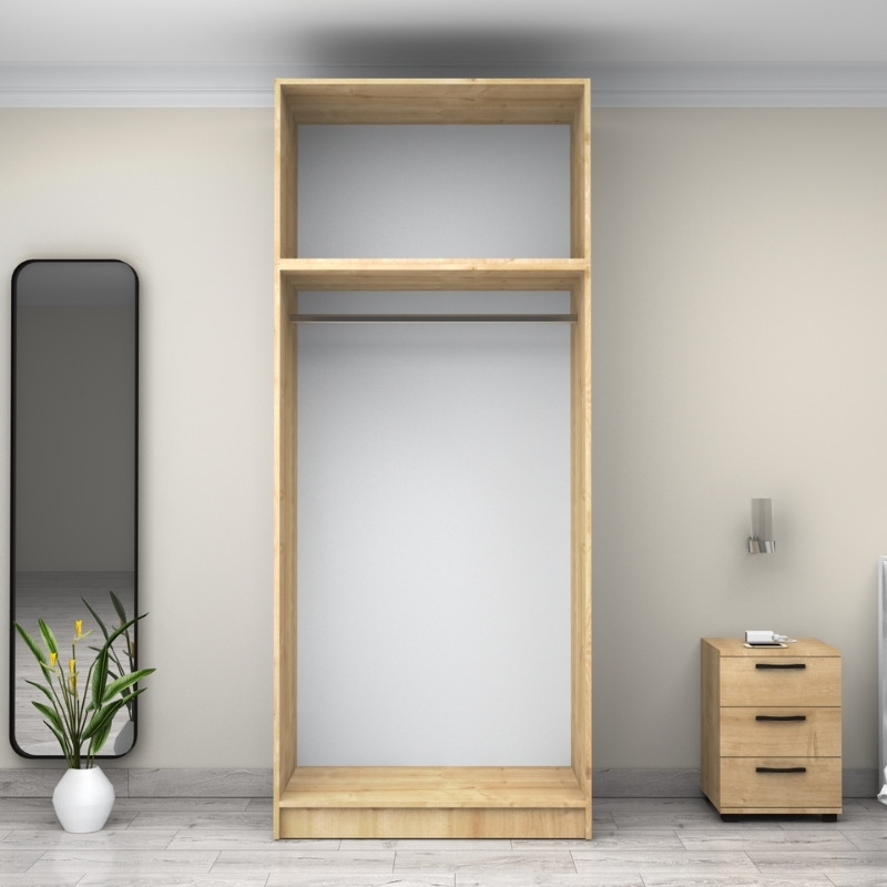 Ντουλάπα ρούχων δίφυλλη με πατάρι χρώμα φυσικό οξιάς 3