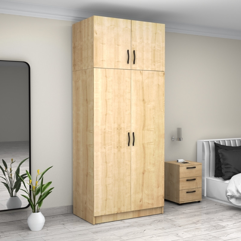 Ντουλάπα ρούχων δίφυλλη με πατάρι χρώμα φυσικό οξιάς 4