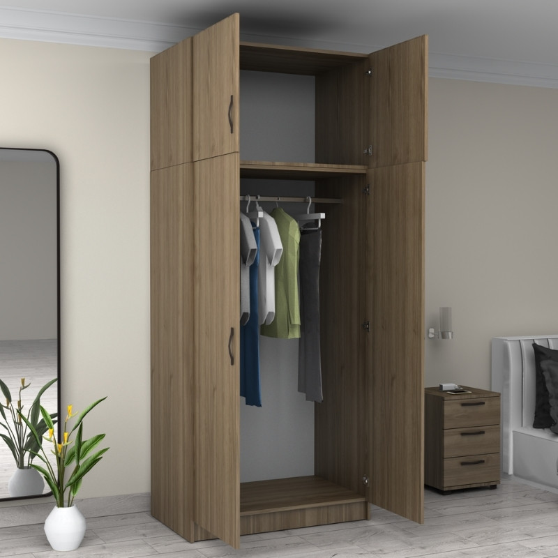 Ντουλάπα ρούχων δίφυλλη με πατάρι χρώμα καρυδί 2