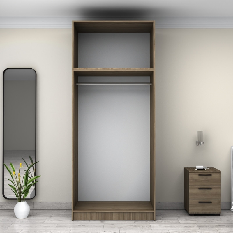 Ντουλάπα ρούχων δίφυλλη με πατάρι χρώμα καρυδί 3