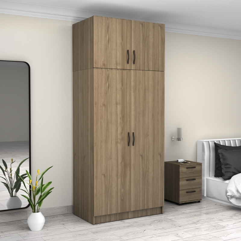 Ντουλάπα ρούχων δίφυλλη με πατάρι χρώμα καρυδί 4