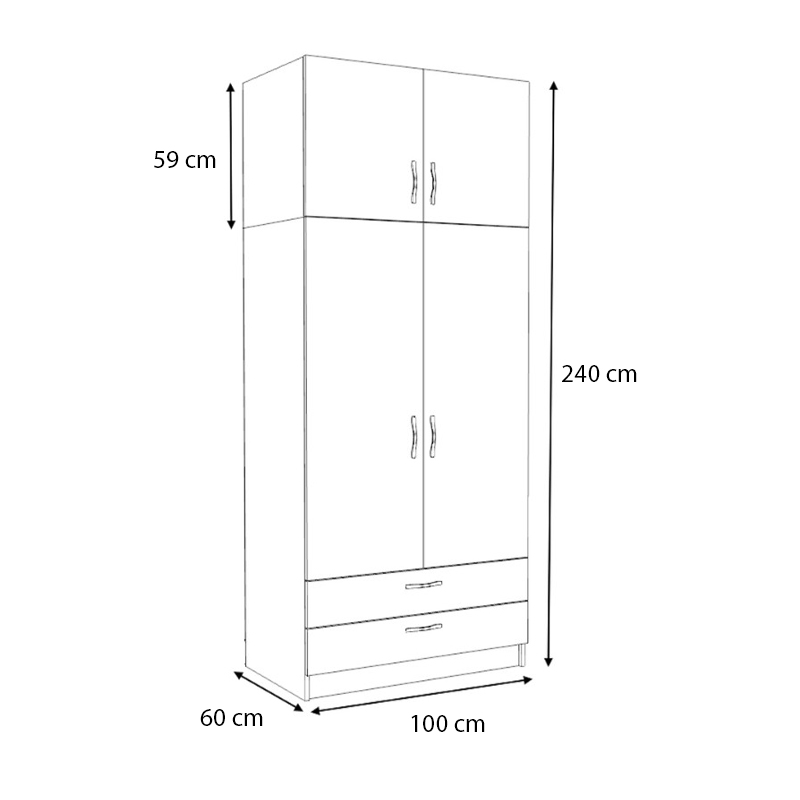 Ντουλάπα ρούχων δίφυλλη με πατάρι και συρτάρια χρώμα λευκό 5