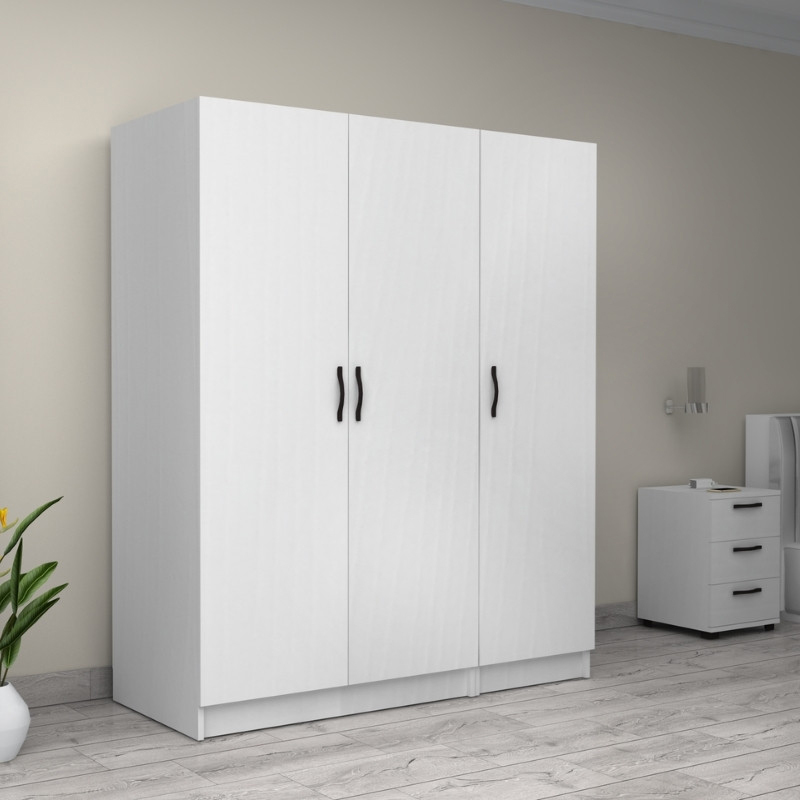 Ντουλάπα ρούχων τρίφυλλη χρώμα λευκό 4