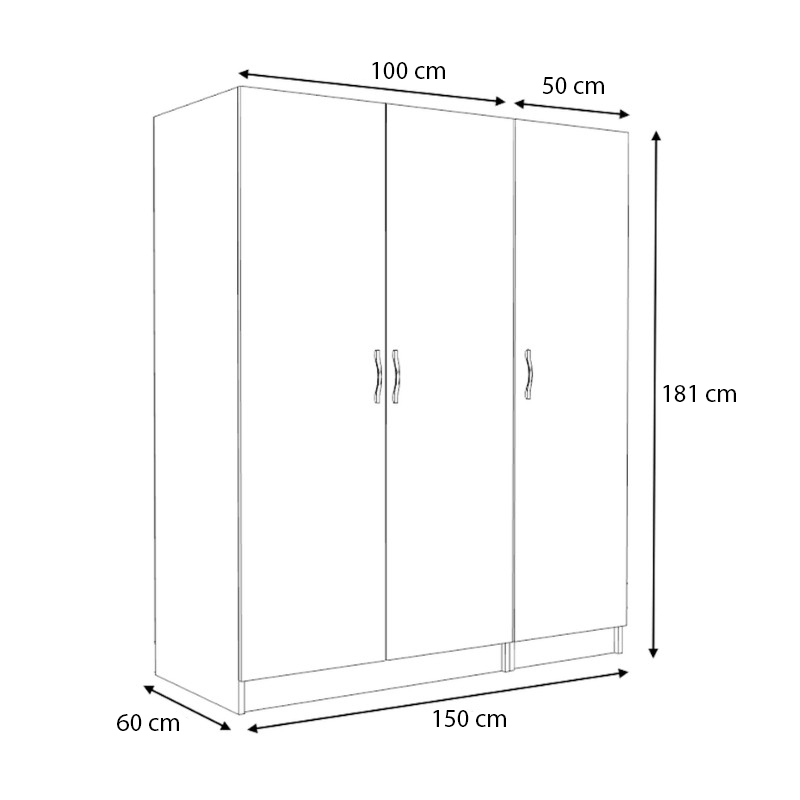 Ντουλάπα ρούχων τρίφυλλη χρώμα λευκό 5