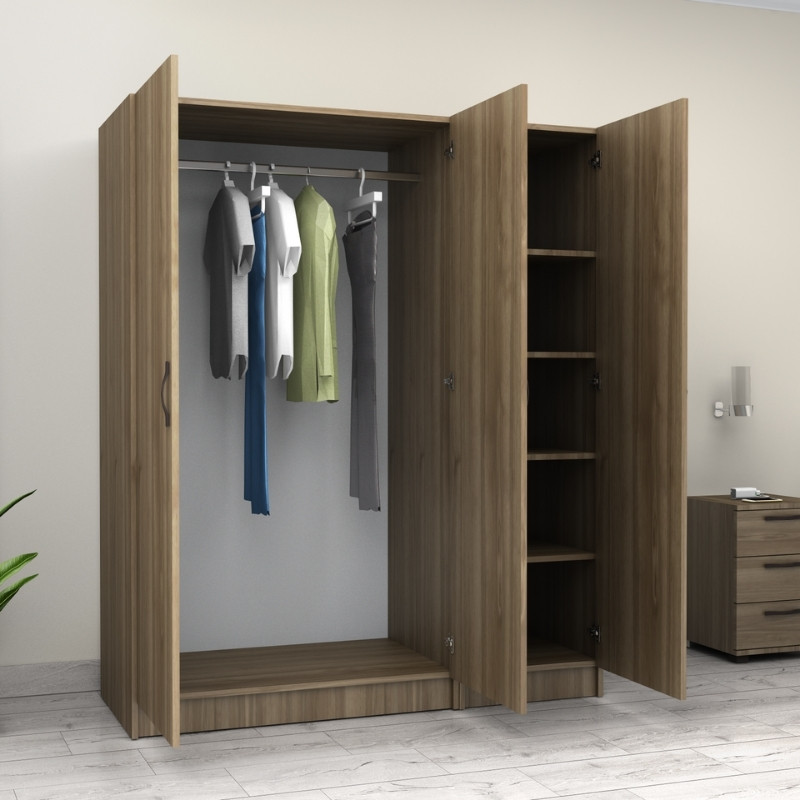 Ντουλάπα ρούχων τρίφυλλη χρώμα καρυδί 2