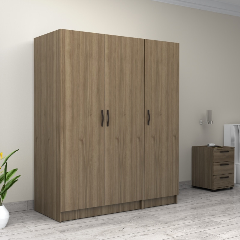 Ντουλάπα ρούχων τρίφυλλη χρώμα καρυδί 4