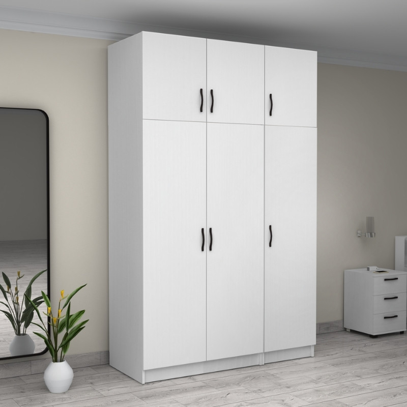 Ντουλάπα ρούχων τρίφυλλη με πατάρι χρώμα λευκό 4