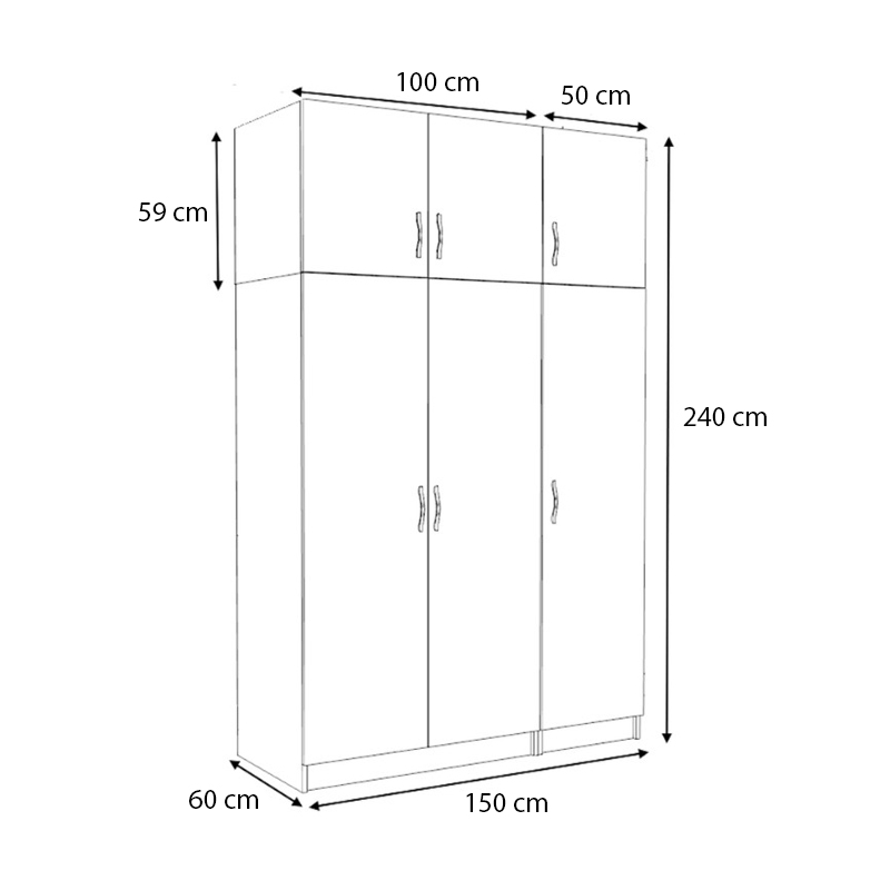 Ντουλάπα ρούχων τρίφυλλη με πατάρι χρώμα λευκό 5