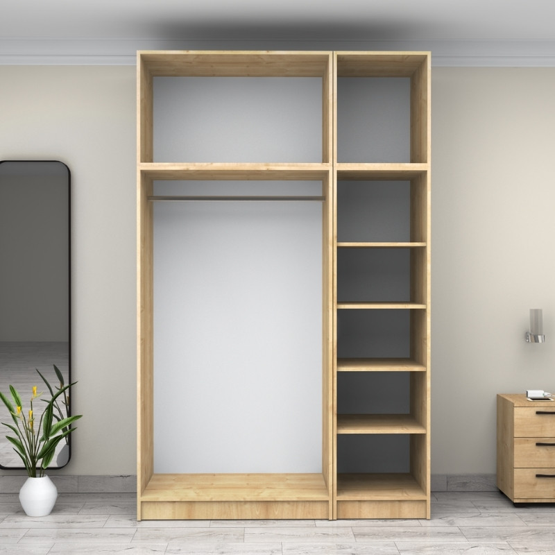 Ντουλάπα ρούχων τρίφυλλη με πατάρι χρώμα φυσικό οξιάς 3