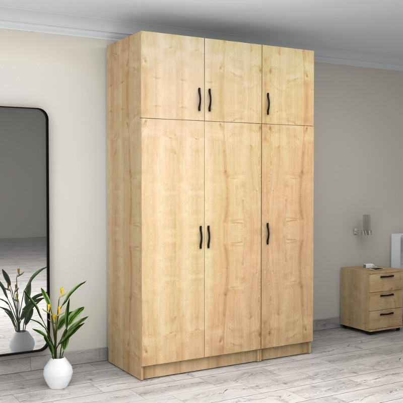 Ντουλάπα ρούχων τρίφυλλη με πατάρι χρώμα φυσικό οξιάς 4