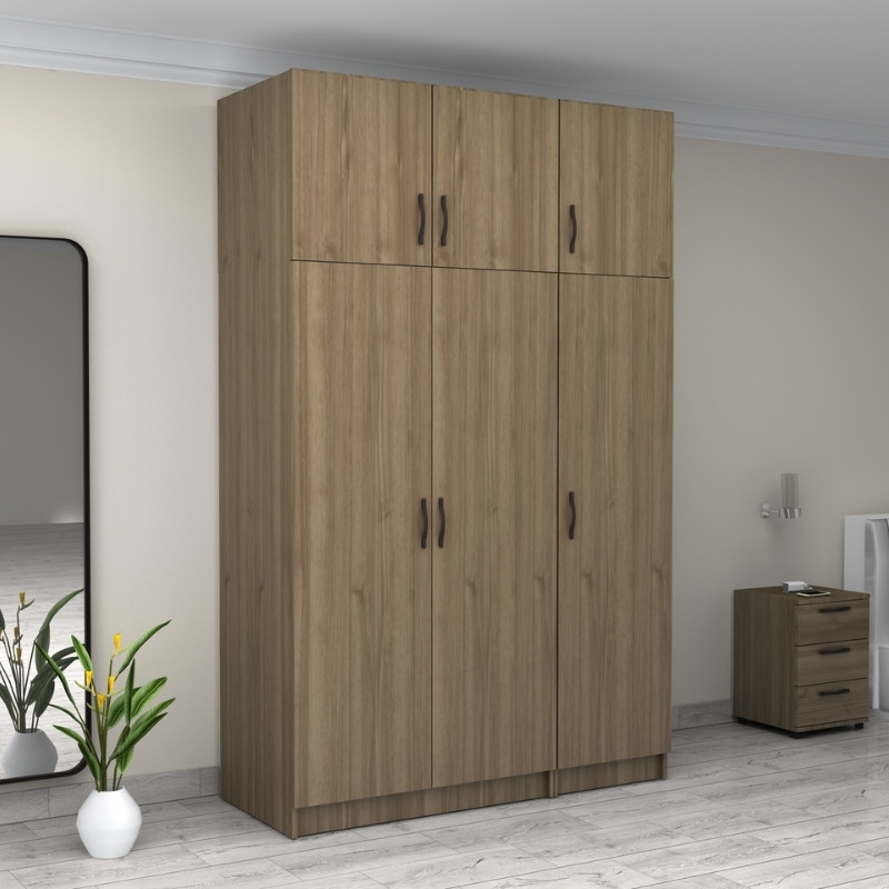 Ντουλάπα ρούχων τρίφυλλη με πατάρι χρώμα καρυδί 4