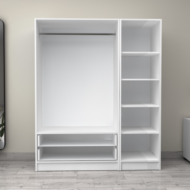 Ντουλάπα ρούχων τρίφυλλη με συρτάρια χρώμα λευκό 3