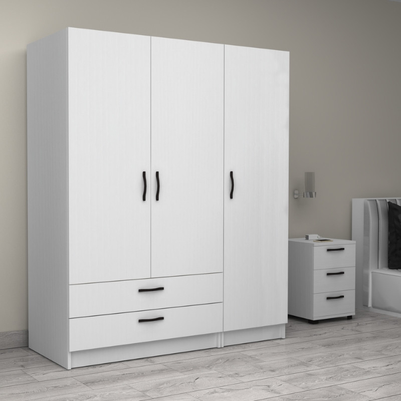 Ντουλάπα ρούχων τρίφυλλη με συρτάρια χρώμα λευκό 4
