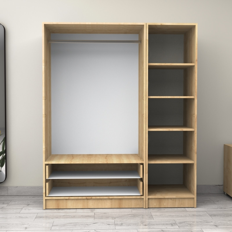 Ντουλάπα ρούχων τρίφυλλη με συρτάρια χρώμα φυσικό οξιάς 3