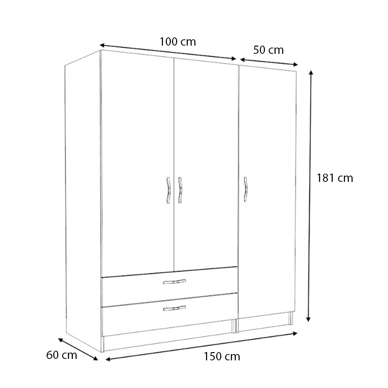 Ντουλάπα ρούχων τρίφυλλη με συρτάρια χρώμα φυσικό οξιάς 5