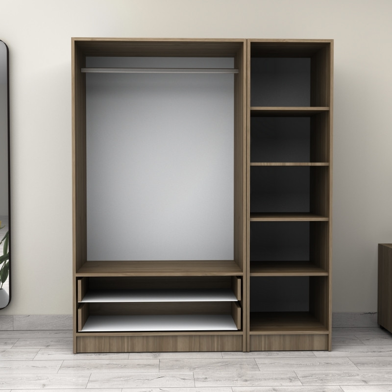 Ντουλάπα ρούχων τρίφυλλη με συρτάρια χρώμα καρυδί 3