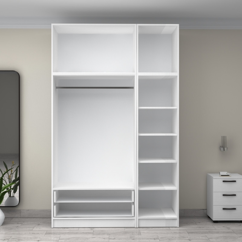 Ντουλάπα ρούχων τρίφυλλη με πατάρι και συρτάρια χρώμα λευκό 3