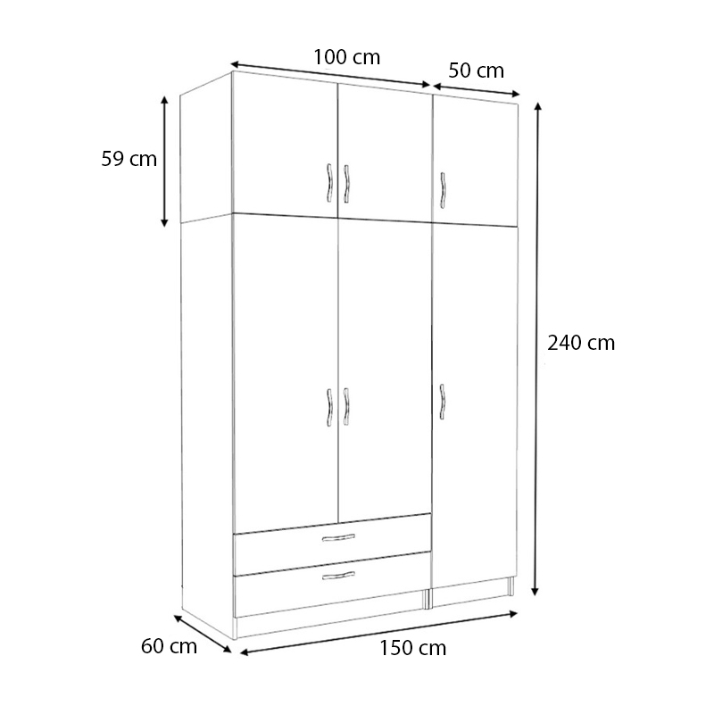 Ντουλάπα ρούχων τρίφυλλη με πατάρι και συρτάρια χρώμα λευκό 5