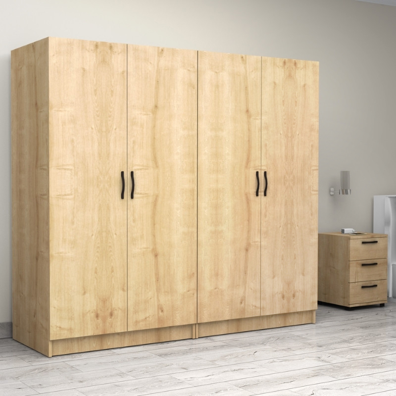 Ντουλάπα ρούχων τετράφυλλη χρώμα φυσικό οξιάς 4