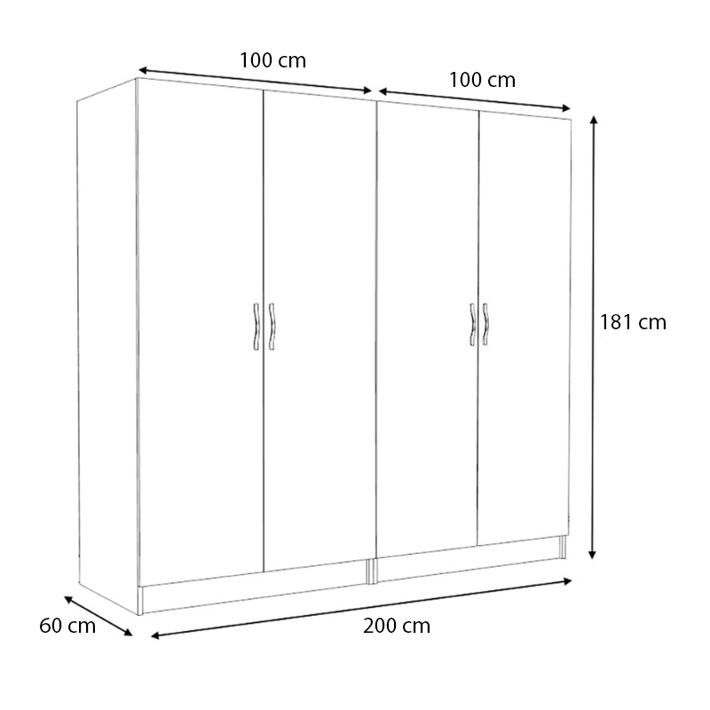 Ντουλάπα ρούχων τετράφυλλη χρώμα φυσικό οξιάς 5