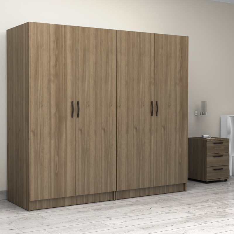 Ντουλάπα ρούχων τετράφυλλη χρώμα καρυδί 4