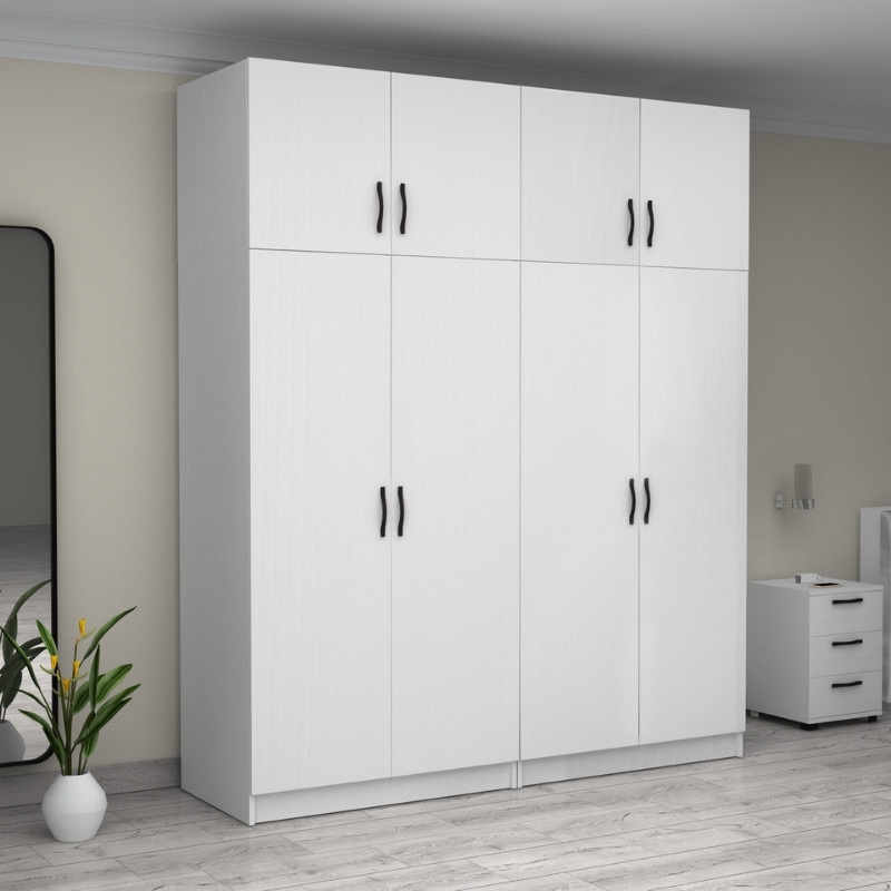 Ντουλάπα ρούχων τετράφυλλη με πατάρι χρώμα λευκό 4